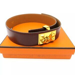 Authentic HERMES Medor Size:70cm/27inch Circle in O Belt Brown Leather